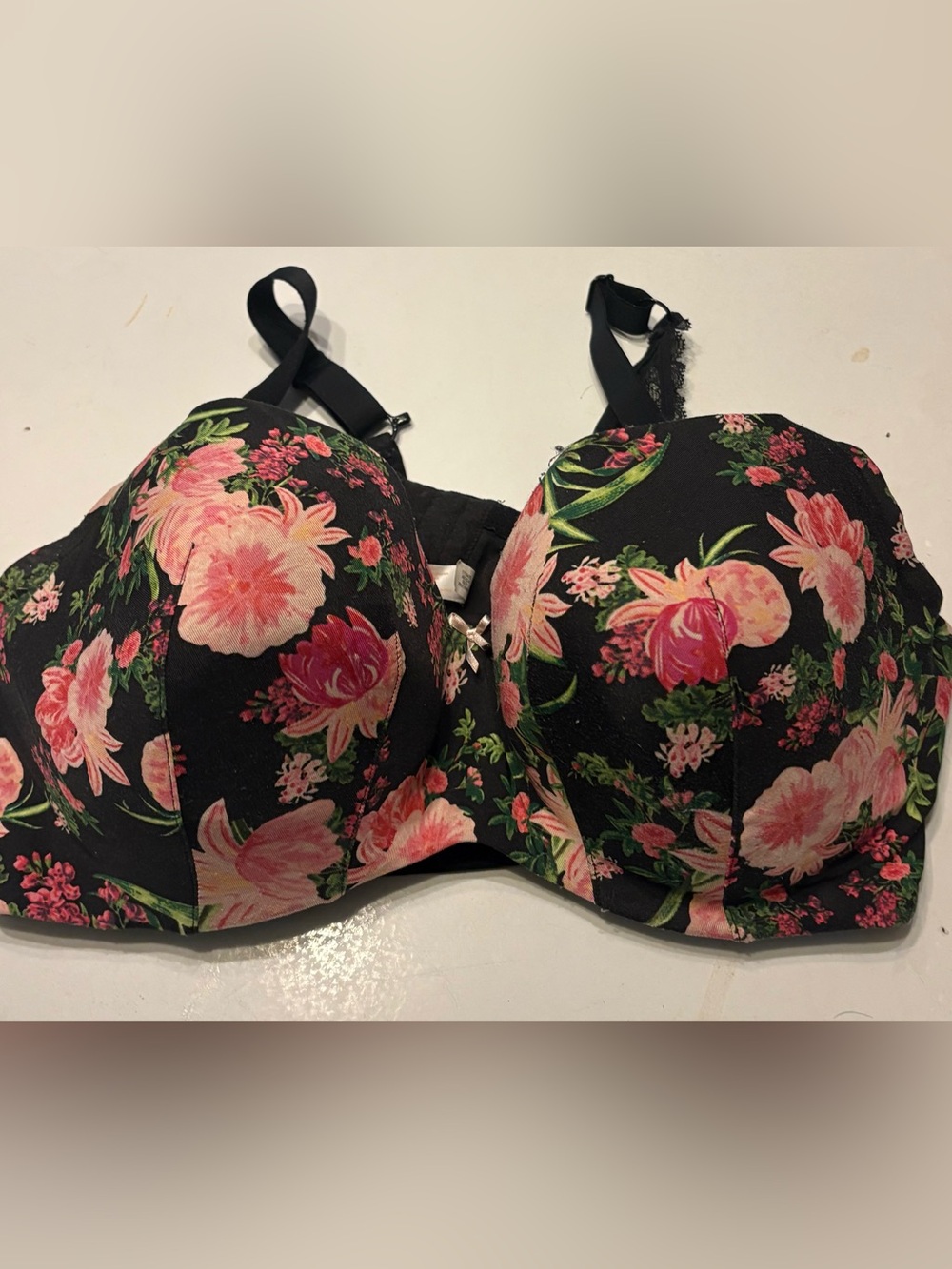 Black and Pink Flower Cacique Plus Size Bra